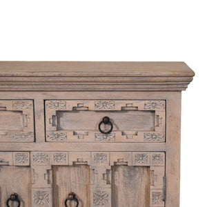 HomeRoots 87" White Carved Geometric Sideboard - Modern Storage Cabinet with Stainless Steel Legs & Elegance 719396