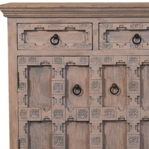 HomeRoots 87" White Carved Geometric Sideboard - Modern Storage Cabinet with Stainless Steel Legs & Elegance 719396