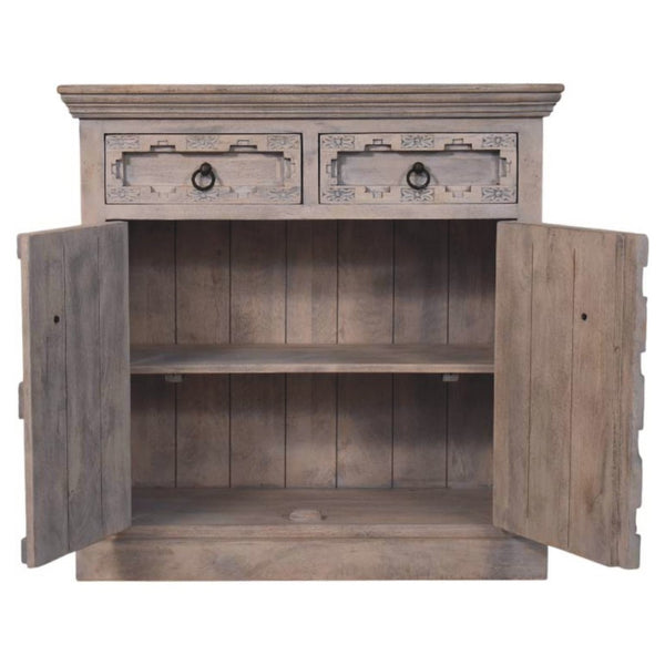 HomeRoots 87" White Carved Geometric Sideboard - Modern Storage Cabinet with Stainless Steel Legs & Elegance 719396