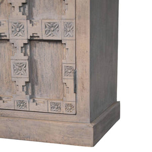 HomeRoots 87" White Carved Geometric Sideboard - Modern Storage Cabinet with Stainless Steel Legs & Elegance 719396