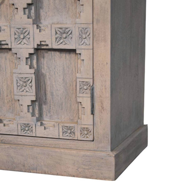 HomeRoots 87" White Carved Geometric Sideboard - Modern Storage Cabinet with Stainless Steel Legs & Elegance 719396