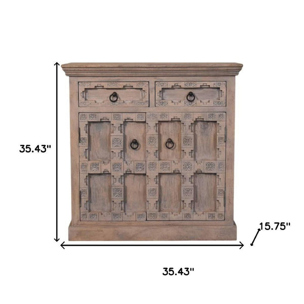 HomeRoots 87" White Carved Geometric Sideboard - Modern Storage Cabinet with Stainless Steel Legs & Elegance 719396