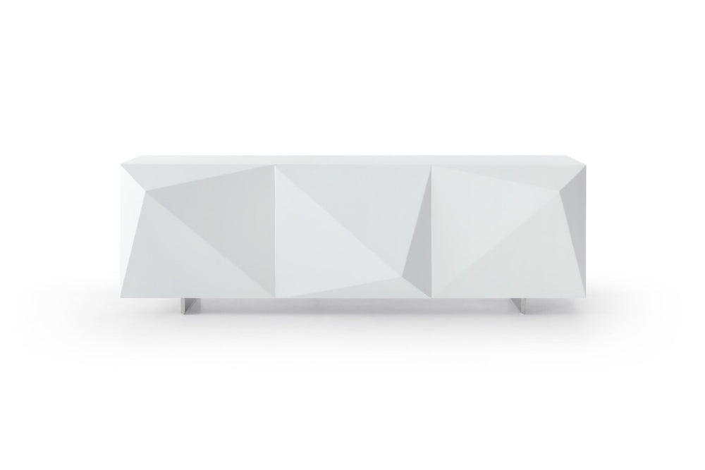 HomeRoots 87" Walnut Wood Carved Buffet Table - Modern Geometric Design with Soft-Close Doors & Storage Options 719397