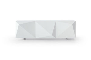 HomeRoots 87" Walnut Wood Carved Buffet Table - Modern Geometric Design with Soft-Close Doors & Storage Options 719397