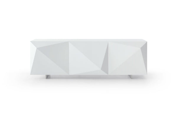 HomeRoots 87" Walnut Wood Carved Buffet Table - Modern Geometric Design with Soft-Close Doors & Storage Options 719397