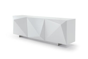 HomeRoots 87" Walnut Wood Carved Buffet Table - Modern Geometric Design with Soft-Close Doors & Storage Options 719397