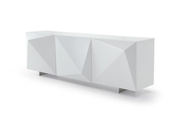 HomeRoots 87" Walnut Wood Carved Buffet Table - Modern Geometric Design with Soft-Close Doors & Storage Options 719397