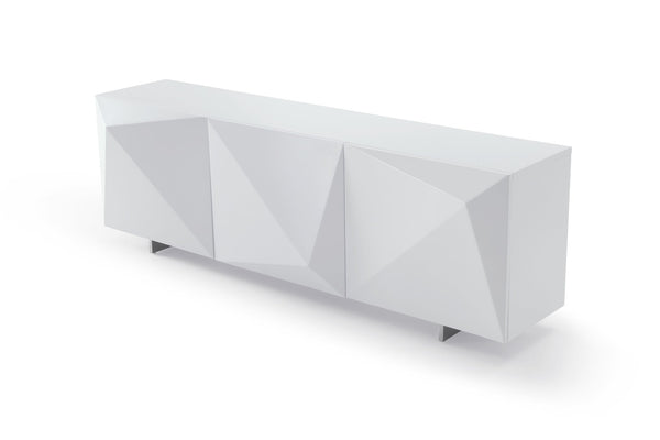 HomeRoots 87" Walnut Wood Carved Buffet Table - Modern Geometric Design with Soft-Close Doors & Storage Options 719397