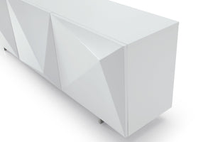 HomeRoots 87" Walnut Wood Carved Buffet Table - Modern Geometric Design with Soft-Close Doors & Storage Options 719397