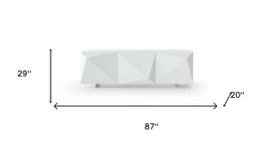 HomeRoots 87" Walnut Wood Carved Buffet Table - Modern Geometric Design with Soft-Close Doors & Storage Options 719397