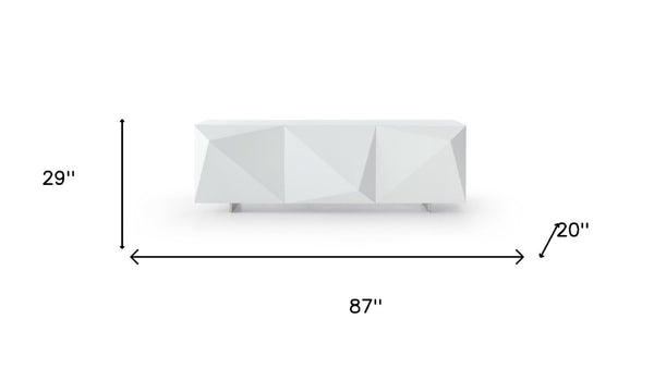 HomeRoots 87" Walnut Wood Carved Buffet Table - Modern Geometric Design with Soft-Close Doors & Storage Options 719397