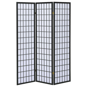 English Elm Porch 3-Panel Shoji Room Divider Screen with Warm Wood Grain, Lightweight Paper Panels, Minimalist Light Diffuser Black B062P331076