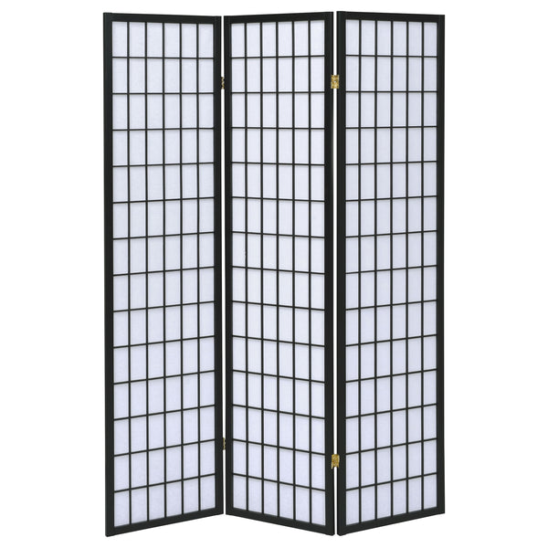 English Elm Porch 3-Panel Shoji Room Divider Screen with Warm Wood Grain, Lightweight Paper Panels, Minimalist Light Diffuser Black B062P331076