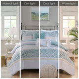 Madison Park Caralie Shabby Chic 5 Piece Seersucker Comforter Set with Throw Pillows MP10-8287 Aqua