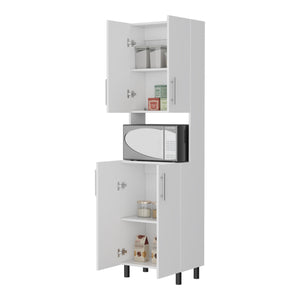 English Elm FM Ko Vaya Double Cabinet Pantry White – Vertical Kitchen Organizer with Shelves, Microwave Nook, Raised Legs B128P283297