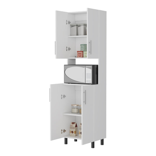 English Elm FM Ko Vaya Double Cabinet Pantry White – Vertical Kitchen Organizer with Shelves, Microwave Nook, Raised Legs B128P283297