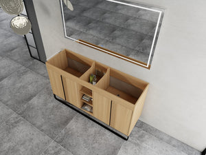 English Elm 60" Modern Freestanding Bathroom Vanity with 4 Soft-Close Doors, 3 Open Shelves, Towel Hanger, 8 Boxes W999P376886