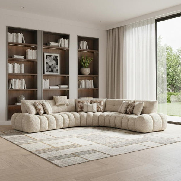 Taupe Boucle Curved Sectional Sofa for Modern Living Rooms with Plush Seating
