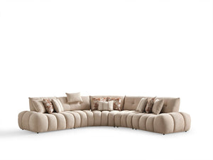 HomeRoots Taupe Boucle Curved Sectional Sofa for Modern Living Rooms with Plush Seating 719401