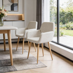HomeRoots Set of Four Modern Gray-Beige Velvet Dining Side Chairs with Sturdy Oak-Look Steel Legs for Versatility 719407