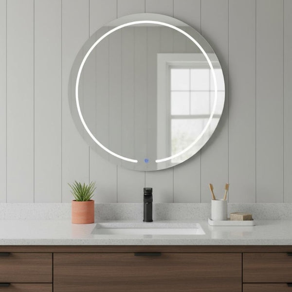 39 Inch Round Illuminated Frameless Bathroom Mirror with Led Backlit Glow