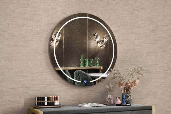39 Inch Round Illuminated Frameless Bathroom Mirror with Led Backlit Glow