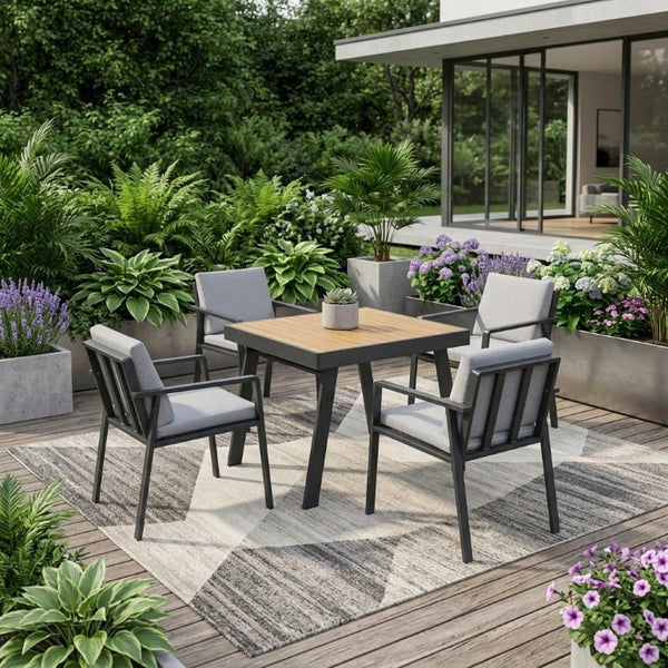 Five Piece Square Metal Dining Set Modern Industrial Style Seats Four Comfortably