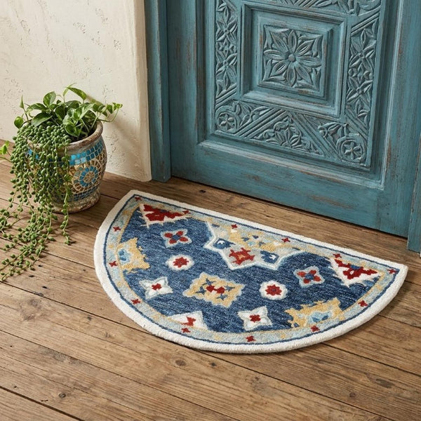 3x5 Hand Tufted Wool Floral Area Rug in Blue Beige for Living Room Floors