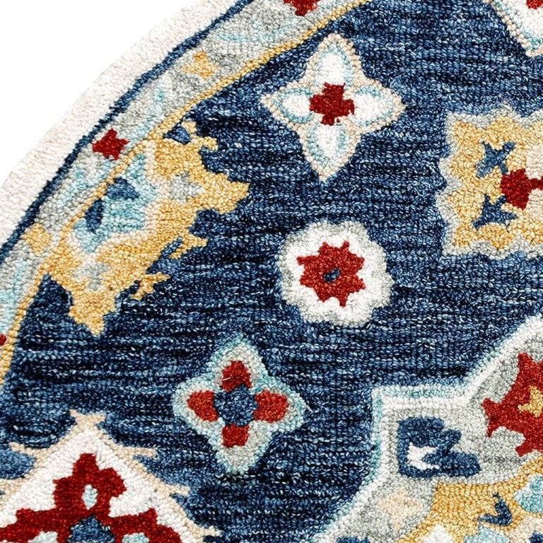 HomeRoots 3x5 Hand Tufted Wool Floral Area Rug in Blue Beige for Living Room Floors 719416