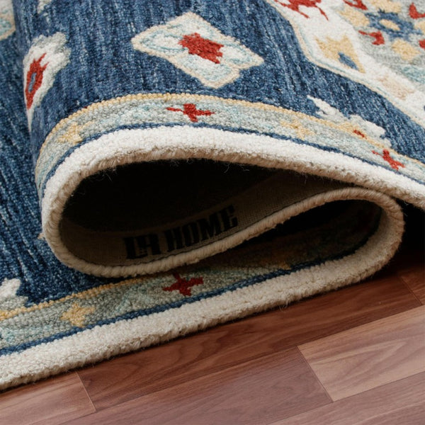 3x5 Hand Tufted Wool Floral Area Rug in Blue Beige for Living Room Floors