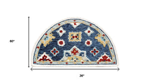 3x5 Hand Tufted Wool Floral Area Rug in Blue Beige for Living Room Floors