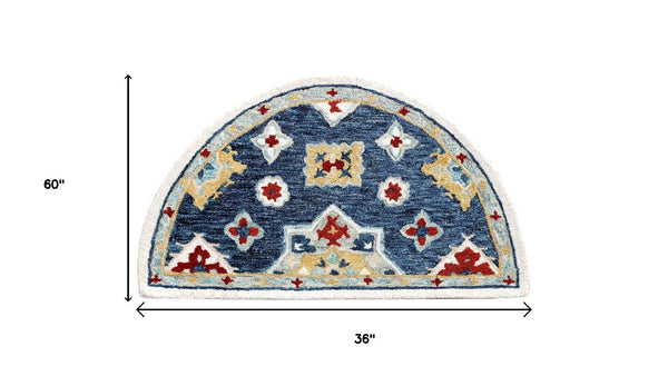 3x5 Hand Tufted Wool Floral Area Rug in Blue Beige for Living Room Floors