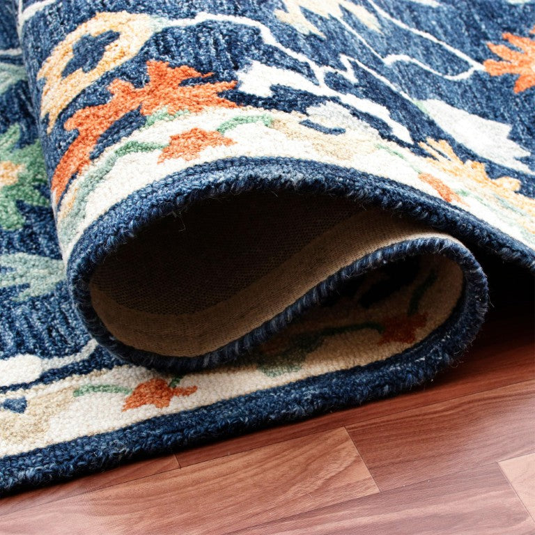 HomeRoots Hand Tufted Wool Floral Area Rug in Blue Ivory Classic Style for Living Room or Bedroom 3' x 5' 719417