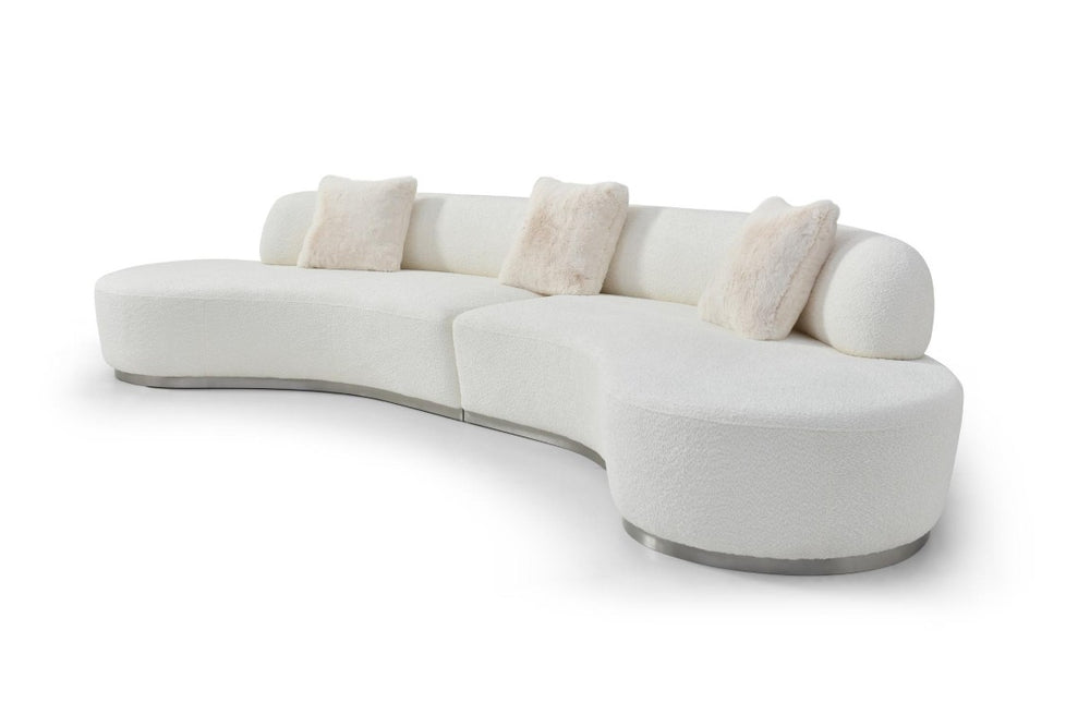 HomeRoots 150 Inch Boucle Curved Sectional Sofa with Toss Pillows for Stylish Modern Living Rooms White 719426