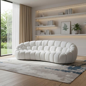 105 Inch Boucle Curved Sofa Modern Living Room Upholstered Seating in Ivory
