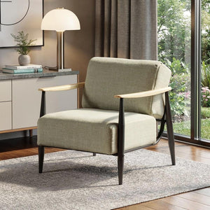 HomeRoots 23" Beige Wingback Chair - Mid-Century Modern Chenille Accent with Solid Wood Legs for Cozy Spaces 719435