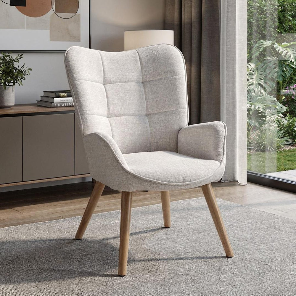 HomeRoots 28" Stylish Beige and Black Upholstered Armchair with Solid Wood Frame for Modern Home Decor 719436