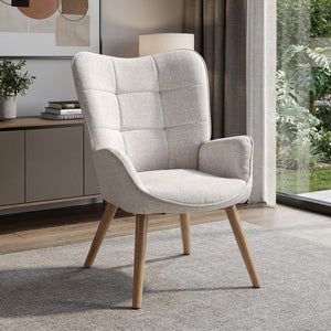 HomeRoots 28" Stylish Beige and Black Upholstered Armchair with Solid Wood Frame for Modern Home Decor 719436