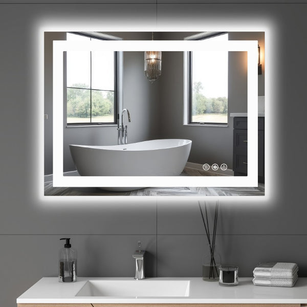 36 Inch Lighted Frameless Bathroom Vanity Mirror with Led Illumination for Modern Wall Decor