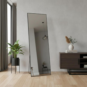 63 Inch Metal Frame Full Length Leaning Floor Mirror Elegant Statement Piece for Bedroom