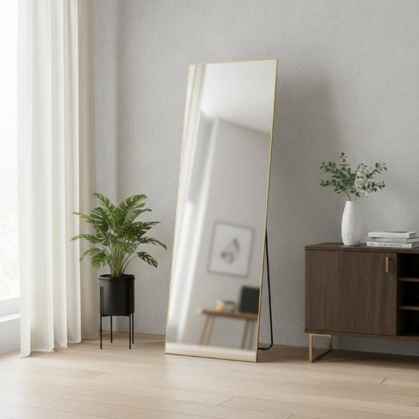 63 Inch Metal Frame Full Length Leaning Floor Mirror Elegant Statement Piece for Bedroom