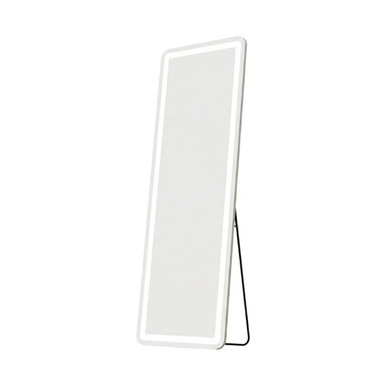HomeRoots 60 Inch Silver Framed Lighted Floor Mirror Freestanding or Wall Mount Leaning 719455