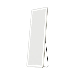 71 Inch Silver Framed Lighted Leaning Floor Mirror with Freestanding Full Length Design