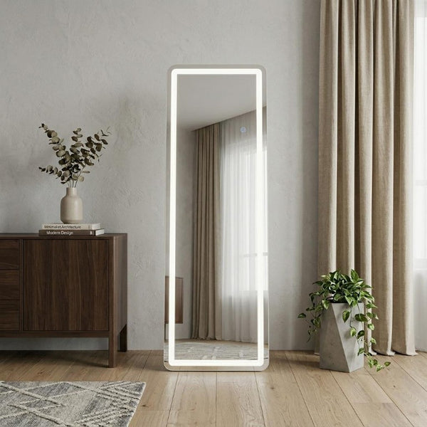 64 Inch Silver Framed Full Length Mirror Freestanding or Wall Leaning with Led Light