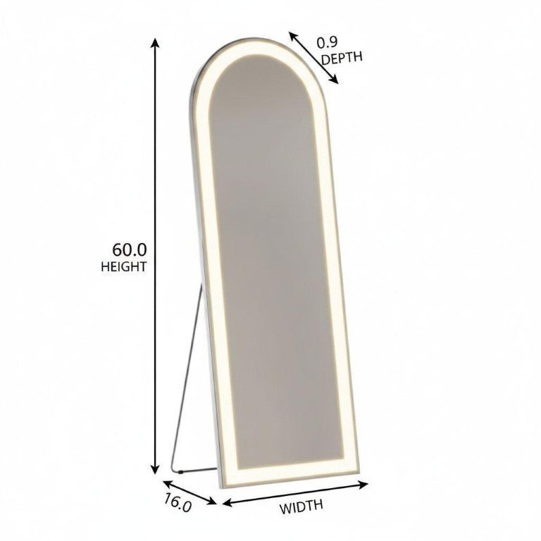 HomeRoots 60 Inch Silver Framed Arched Full Length Mirror Freestanding or Wall Leaning Glass 719458