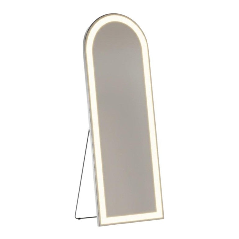 HomeRoots 63 Inch Silver Framed Full Length Leaning Mirror with Arch Top for Bedroom 719460