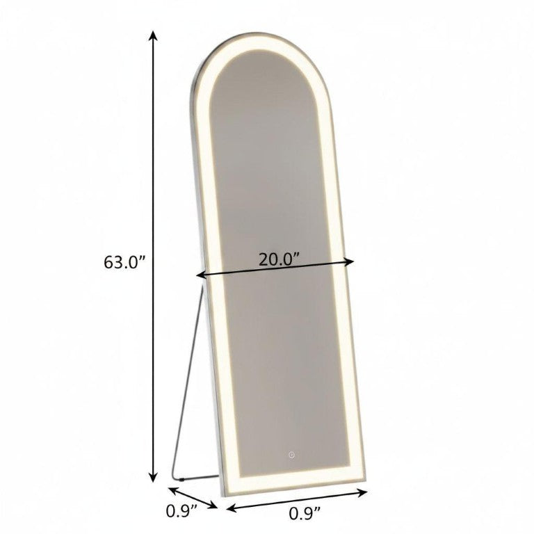 HomeRoots 63 Inch Silver Framed Full Length Leaning Mirror with Arch Top for Bedroom 719460