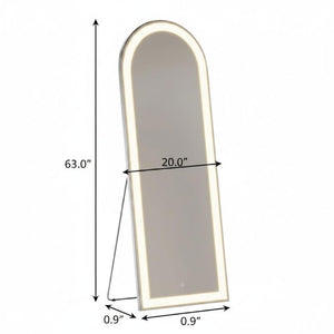 63 Inch Silver Framed Full Length Leaning Mirror with Arch Top for Bedroom