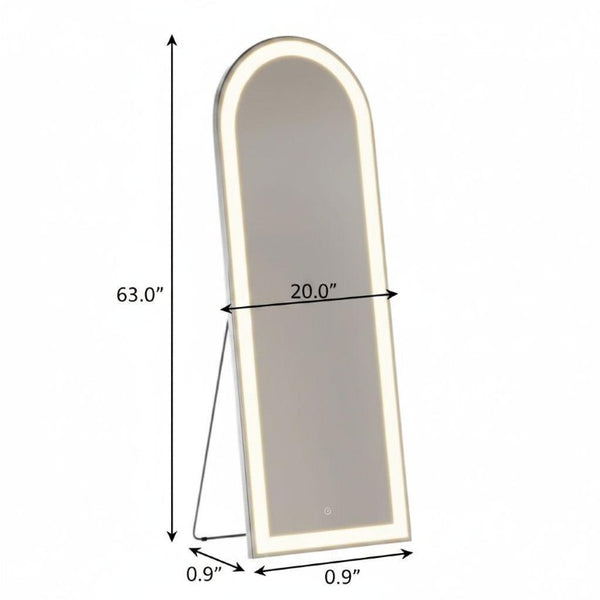 63 Inch Silver Framed Full Length Leaning Mirror with Arch Top for Bedroom