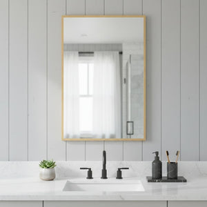 36 Inch Gold Metal Frame Round Vanity Mirror Glam Accent for Bathroom Walls